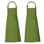 Chef Aprons for Women Men 35x27 Inches Plain Cotton Apron With 3 pockets Cactus Green Pack of 2