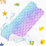 Culudea Pink Blue Mermaid Bathtub Shower Mat Fish Underwater Sea Non-Slip Tub Mat Extra Long Bath Floor Mats 40X16 Inch Machine Washable for Bathroom Tub Bath Mat for Toddler and Baby