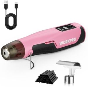WORKPRO 7.2V Cordless Mini Heat Gun for DIY Crafts, 4000mAh Hot Air Gun, 1.5s Fast Heating, 3 Temp Settings (Cool/572°F/842°F), USB-C Rechargeable - Pink Ribbon