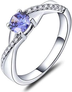 YL 925 Sterling Silver Engagement Ring 5MM 3A Cubic Zirconia Infinity Ring for Women, Metal, Tanzanite