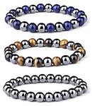 MILACOLATO 3Pcs Magnetic Beads Bracelet Men Women Natural Stone Adjustable Bracelet Tiger Eye Stone