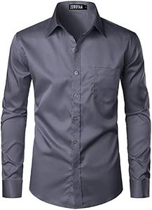 ZEROYAA Men's Urban Stylish Casual Business Slim Fit Long Sleeve Button Up Dress Shirt with Pocket, Charcoal Gray, X-Large