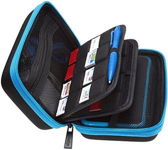 BRENDO Hard Carrying Case for New Nintendo 2DS XL + Large Stylus, Fits Wall Charger, 24 Game Cartridge Case Holder, Large Accessories Pocket - Black + Turquoise