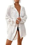 Bsubseach Women Button Down Beach Shirt Cover Up for Swimwear Blouse Tops White Without Split Drawstring