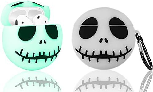 KAKUYI Funda AirPods Silicona Compatible con AirPods 2 & 1, Fundas 3D Gracioso Protectora para AirPods con Mosquetón（Calavera Luminosa）