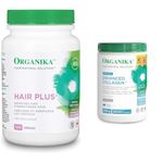 Organika Hair Plus 120 Caps & Enhanced Collagen Peptides Protein Powder For Healthy Hair, Skin, Nails, Joints - Hydrolyzed For Better Absorption - Non-GMO - Unflavoured 250g