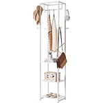 IBUYKE Coat Rack with Shelves, Freestanding Hall Tree with 3 Shelves and 8 Hooks, Industrial Clothes Stand for Entryway, Hallway, Bedroom, White UTMJ088W