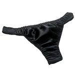 LSHARON Women's Sexy 100% Mulberry Silk G-String Lingerie Underwear Briefs Thong Panties (L(Tag 2XL), Black)