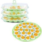 HANSGO Deviled Egg Tray with Lid, 3PCS Round Egg Holders Portable Deviled Egg Platter Stackable Egg Carriers Egg Container for Refrigerator Easter Halloween Party Home Kitchen, 66 Egg Slots