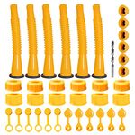 Gas Can Spout Replacement, Gas Can Nozzle (6Kit-Yellow) With 12 Screw Collar Caps(6 Coarse Thread &6 Fine Thread-Fits Most of The Cans) With Gas Can Vent Caps, Thick Rubber Pad, Spout Cover, Base Caps