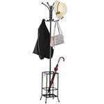 Yaheetech Metal Coat Stand Hat Rack with Umbrella Holder, Coat Tree Hanger with 8 Hooks & Solid Base, Height 186 cm, Free Standing