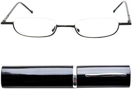 Mini Brille Mini Lunettes de Lecture à Monture Demi - Lune Légère en Métal (Noir), Boite Lunette Mince en Aluminium Inclus, Lunette Homme et Femme +2.5 Dioptrie