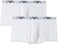 Emporio Armani Men's MENS KNIT 2PACK TRUNKS Boxer Shorts, Bianco/bianco, Medium UK