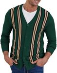 NITAGUT Mens Cardigan Sweater Vintage Striped V-Neck Long Sleeve Button Down Knitted Sweaters,Stripe Green, X-Large