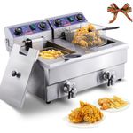 VEVOR Commercial Electric Deep Fryer, 24L 3000W Dual Removable Basket, Stainless Steel Electric Countertop Fryer with Time Control and Oil Filtration, Deep Fryer for Commercial Restaurant Use, Silver