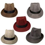 Krystle Trilby Style Short Brim Fedora Classic Summer Beach Sun Hat, Panama Cap for Men/Women (Free Size,Pack of 5) (Multicolor)