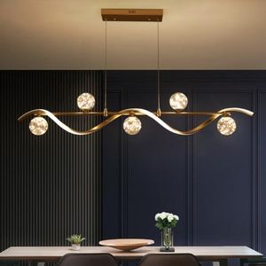 BULUXE Modern Kitchen Island Lighting, 6-Light Linear Pendant Light with Glass Globes, Dimmable Gold Dining Room Light Fixture for Kitchen Island, Dining Table & Open Concept Living Spaces