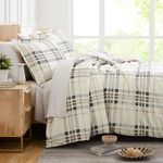 Southshore Fine Living, Inc. 3-Piece California King or Standard King Size Comforter Set with 2 King Size Pillow Shams, Soft and Comfy Brushed Microfiber, Down Alternative Comforter; Tofu Cream Plaid