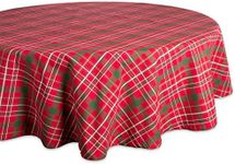 DII Holiday Dining Table Linen Collection Tartan Holly Plaid, Round Christmas Tablecloth, 70" Round, Red & Green