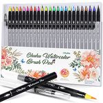 Ohuhu Watercolor Brush Markers Pen,24 Colours Water Based Drawing Marker Brushes Whit 1 Water Coloring Brush,Water Soluble For Adult Coloring Books Calligraphy Mother's Day Gifts Father's Day Gifts,Multicolour