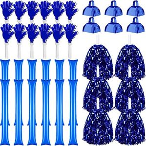 36 Pcs Blue Cheerleading Pom Poms Hand Clappers Thunder Sticks and Metal Cowbell with Handle Set for Sporting Events Christmas Sports Dance Football Basketball Noisemakers Cheering Party Favors