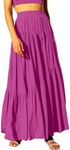 ANRABESS Women’s Boho Elastic High Waist Pleated A-Line Flowy Swing Asymmetric Tiered Maxi Long Skirt Dress with Pockets Rose X-Large