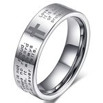 Fashion Month Men Women 6mm Tungsten Carbide White Ring Engraved English Bible Verses About Love Cross Band for Her Him, Tungsten, tungsten,