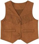 Verdusa Girl's Western Fringe Crop Vest 70s Hippie Boho Tassels Cowgirl Jacket Brown 6Y