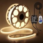 Samsion COB Led Rope Lights 100FT Outdoor Led Strip Lights Waterproof AC110V~120V Warm White 3000K Super Brightness Flex Cob Light for Patio Garden Building Commerical Dimmable with Remote Controller