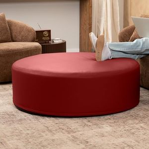 Jaxx Candler Round Couch Ottoman – Oversized Giant Coffee Table Ottoman - Versatile Firm Foam Construction - Kid Safe with Removable Cover, 44”, Premium Faux Leather, Crimson