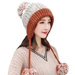 HUAMULAN Women Winter Sherpa Cover Ears Beanie Hat Earflap Peruvian Warm Fleece Lined Knit Cute Fluffy Soft Ski Hats 3 Pom Poms