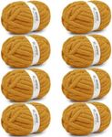 Inhand Mustard YellowChunky Chenille Yarn for Hand Knitting,Thick Bulky Fall Decor Blanket Yarn for Crocheting,Soft Fluffy Yarn for Autumn Crochet Gifts for Women/Beginners,8 Pack(29.5Yds/8.4oz Each)