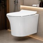 Plantex Platinum Ceramic Rimless Wall Mounted Commode/P Trap Washdown Flush Commode with Soft Close Toilet Seat Cover (White)