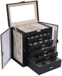 BOOVO Jewelry Box For women, 6 Layer Large Jewelry Organizer With Mirror, Multi-Function Storage Box With Lock, Accessory Holder With 5 Drawers, For Earrings Necklace Ring Bracelet (Clear Black)