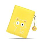 conisy Cute Purses for Women, Bifold RFID Protection Leather Small Wallet with Zipper Coin Purse for Ladies and Girls (cat Yellow)