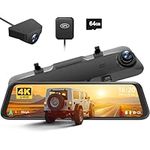 WOLFBOX G850 4K Mirror Dash Cam 12'' Rear View Mirror Camera for Car,Dual Dash Cameras Front and Rear,Super Night Vision,Parking Monitoring,Reversing Assistance,32GB TF Card & GPS