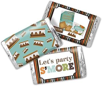 S'more Fun With Friends S'mores Birthday Mini Chocolate Candy Bar Sticker Wrappers for Kids, 45 1.4" x 2.6" Wrap Around Labels by AmandaCreation, Great for Party Favors