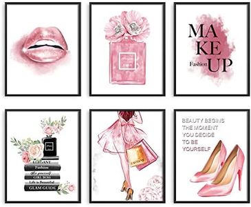 Glam Pink Fashion Wall Art Decorazione da parete per camera delle ragazze, colore rosa dorato alla moda, per la spesa, con tacchi alti, stampa da donna, decorazione per camera da letto (20,3 x 25,4