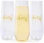 Prestee 24 Pack Stemless Plastic Champagne Flutes 9 Oz - Clear Plastic Cheers Glasses - New Years Eve 2024 Champagne Flutes, Shatterproof Disposable Wine Glasses, Party Mimosa Bar Supplies