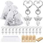 Angel Keychain, 90Pcs Guardian Angel with Wings Shape Pendant, 30Pcs Key Rings 30Pcs Tag + 30Pcs Drawstring Organza Bag for Guest Return Gifts Baby Shower Birthday (White 30PCS)