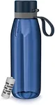 PHILIPS Filtered Water Bottle, BPA-Free Tritan Plastic Water Bottles, Replaces 450 Plastic Water Bottle with Reusable GoZero Everyday Water Filter, Portable Filtering Bottle for Travel, 36oz Navy Blue