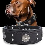 Leather Dog Collar, 5cm Wide Heavy Duty Genuine Leather Collars Large Breeds, Handmade, Soft, and Luxury, Eye-catching Best Choice Collier pour Chien, Black 49.5-60 CM