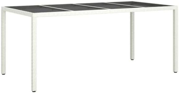 'vidaXL White Garden Table with Tempered Glass Top and Poly Rattan Wrap - Outdoor Patio Furniture, Easy to Move and Clean