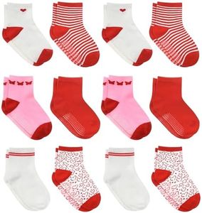 Debra Weitzner 12 Pairs Non-Slip Toddler Socks With Grips for Baby Boys and Girls - Anti-Slip Crew Socks for Infant's and Kids