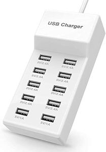 CEZO USB Charger USB Charging Station with Rapid Charging Auto Detect Technology Safety Guaranteed 10-Port Family-Sized Smart USB Ports for Multiple Devices Smart Phone Tablet Laptop Computer