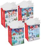 Christmas Gift Bags (Medium, 13"x10"x4") - 8 Pack Sturdy Paper Gift Bags with Tissue Paper, Tag, and Handle - Ski Holiday Design - Ideal for Party Favors and Gifting this Christmas Holiday Season