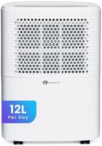 PureMate 12L/Day Dehumidifier with Air Purifier, Digital Humidity Display, 12 Litre, Continuous Drainage with Drainage Hose and 24Hr Timer - For Home & Office, Damp, Mould Control, Laundry Drying