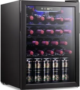 Antarctic Star 2.6 cu.ft Wine Cooler/Cellar Mini Beverage Refrigerator for Wine Beer Soda Clear Front Glass Door Small Drink Touch Screen for Bar Office Home with Quiet Compressor, Freestanding.