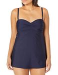 DKNY Women's Bandeau One Piece Swimsuit, Navy Swim Dress, 6