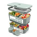 Umami Bento Box Adult All-in-1, 4 Utensils, Red Dot Award Winner, 100% Leakproof, Nestable to Save Space, Easy to Clean Lunch Containers for Adults, Microwavable Bento Lunch Box, Boîte à Lunch